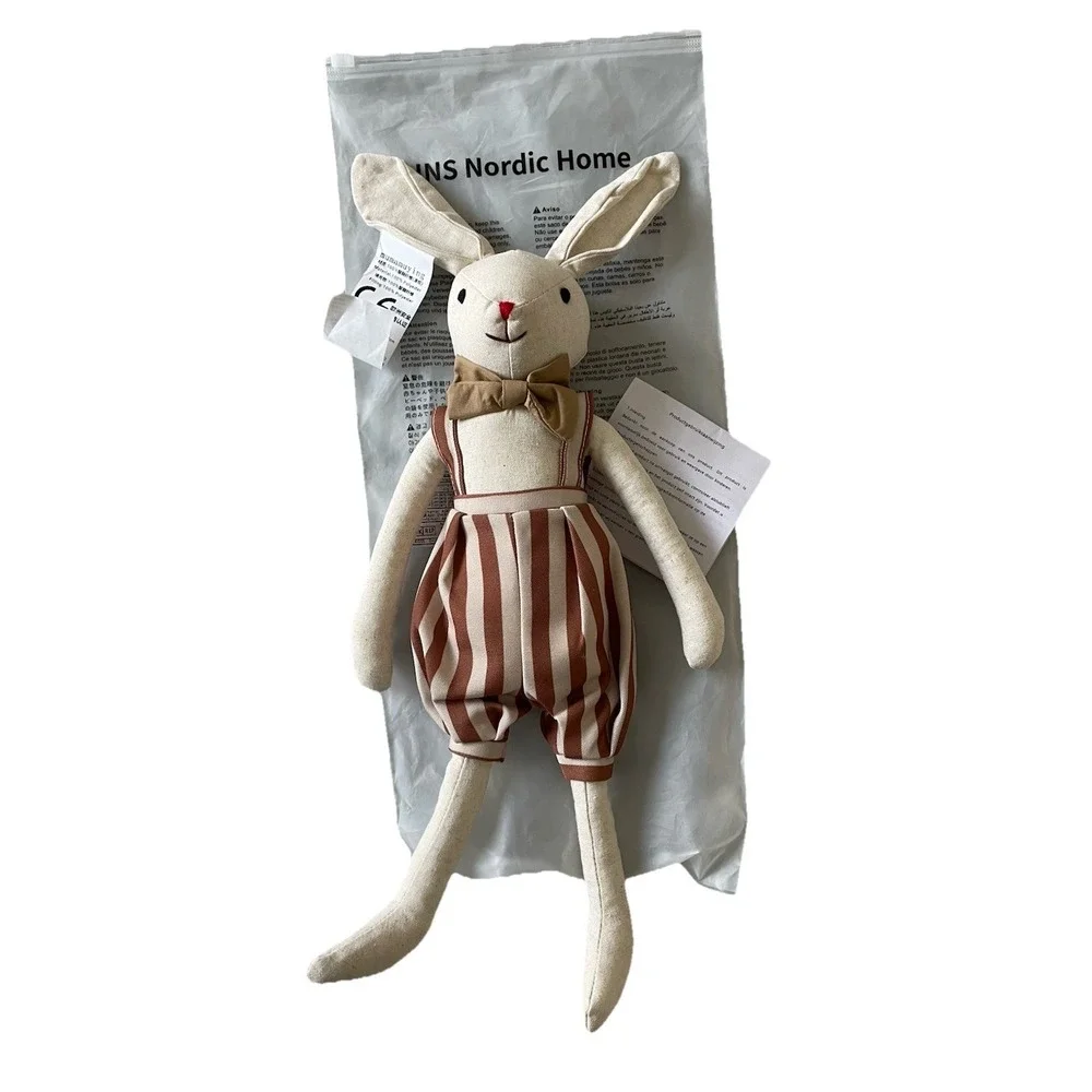 Nordic Home Linen Bunny Plush Doll Neutral Scandinavian Cottagecore Rabbit Decor